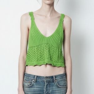 Green Crochet Knit Tank Hippie Boho Festival Y2K Granola L
